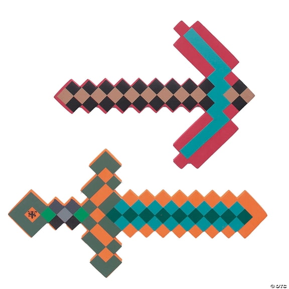 23 1/2" Bright Color Pixel-Style Foam Weapon Toys Set - 2 Pieces