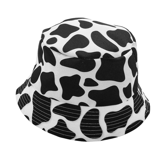 23 1/2" circ. Black & White Cow Print Polyester Bucket Hats - 12 Pieces