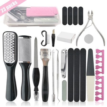 23 in 1 Professional Pedicure Tools Set, Foot Care Scrubber Pedicure Kit Manicure Foot Scrubber Nail Tools Supplies Set, Stainless Steel Foot Rasp Foot Dead Skin Remover Callus Remover for Feet