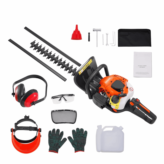 23.2-inch Gas Hedge Trimmer 26CC 2-Cycle, Dual Sided Blade, Adjustable Head, for Shrubs and Low Branches, Garden Handheld Power Tool