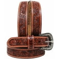 thumbnail image 1 of 23-24  Kids 1-1/4" Wide Tan Leather Floral Tooled Casual Jean Belt 26FK39C, 1 of 3