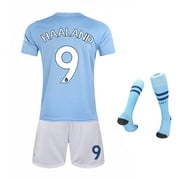 23/24 Manchester City #9 Haaland Jersey Youth Sportswear 9# Kids Soccer Set Blue 5-6Y/20
