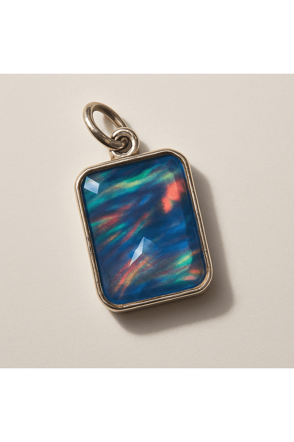 23.25 Ct Aurora Fire Opal Checker Emerald Certified 925 Sterling Silver Pendant