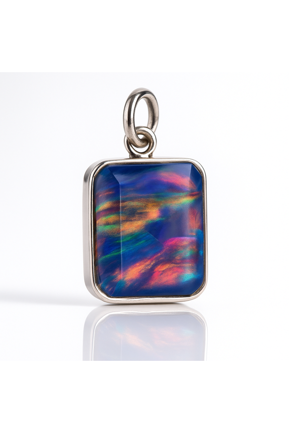 23.25 Ct Natural Aurora Fire Opal Emerald Certified 925 Sterling Silver Pendant
