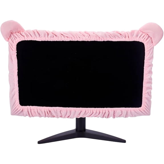 23"-27" Kawaii Computer Monitor Cover with Cat Ear Design Pink Computer Monitor Protective Cover Screen Elastic Dustproof Display