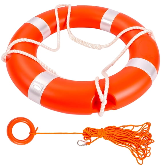 23-28 inch throwable flotation life ring with a 98.4-foot floating line; adult boat and pool safety life ring; marine lifesaving equipment.