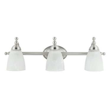 23" 3-Light Satin Nickel Vanity Light with Alabaster Glass Shades