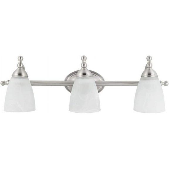23" 3-Light Vanity Lighting, Satin Nickel, Alabaster Glass Shades, Bathroom Dcor, Kitchen, Lights, Home Essentials, Bedroom, Wall Lamp, Light Fixture, E26 Base