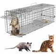 thumbnail image 1 of Humane Animal Cage Trap - Collapsible Galvanized Steel Live Cage Trap for Raccoons, Groundhogs & Stray Cats, 24"x8"x7", Indoor/Outdoor Use (Catch & Release), 1 of 7