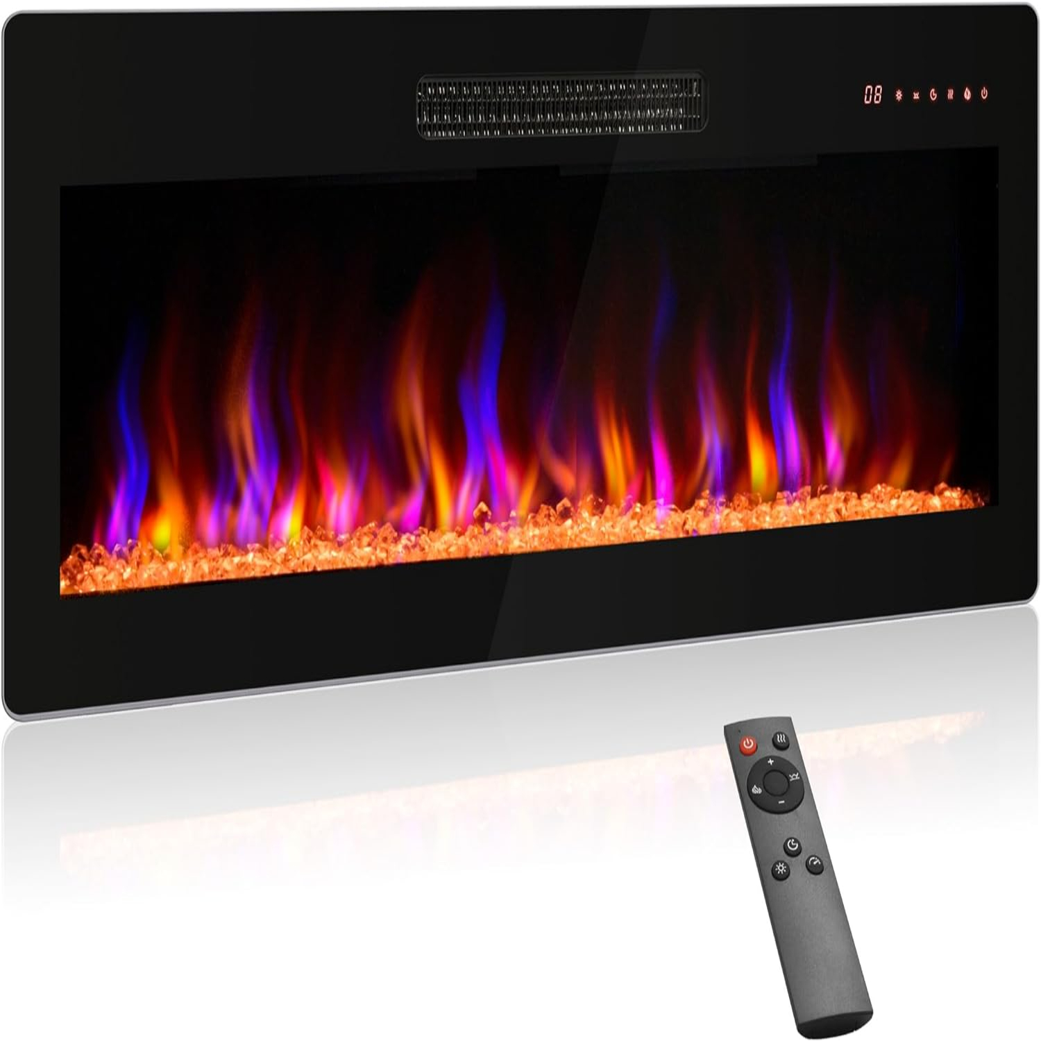 23" Electric Fireplace Insert Recessed Fireplace Heater with Remote