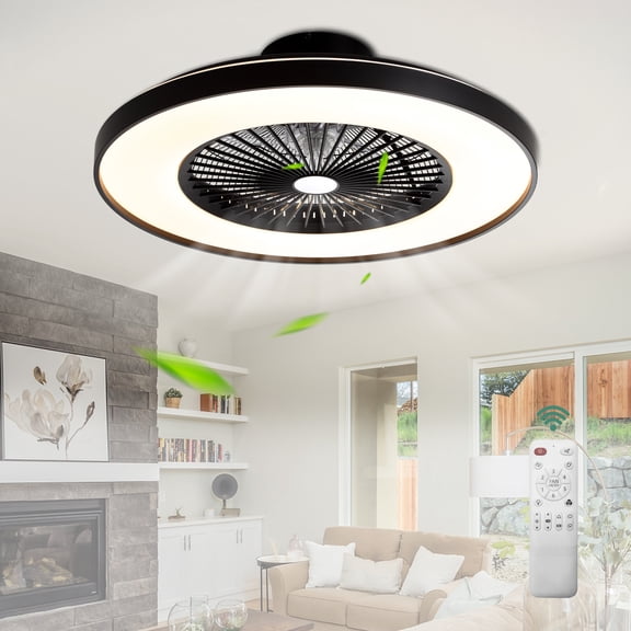 Cusp Barn 23" Modern Flush Mount Ceiling Fan with Dimmable LED Lights and Remote ontrol, 6 Speeeds Bladeless Ceiling Fan for Low Profile