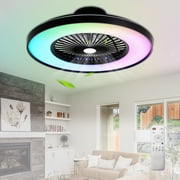 Cusp Barn 23 inch Modern Flush Mount Ceiling Fan with Dimmable LED Light and Remote, 6 Speeds Quiet Reversible Motor Bladeless Ceiling Fan for Bedroom