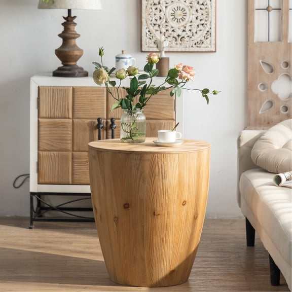 23.43 in High Barrel Coffee Table with Storage / Retro Look, Keeps Living Area Organized