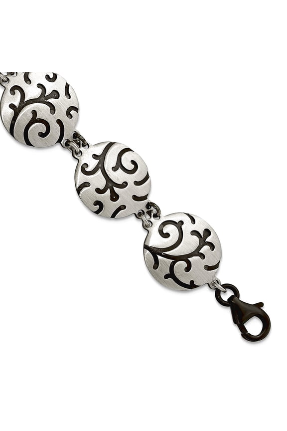 23.4mm 925 Sterling Silver Brushed Oxidize Burnished Swirl Disc With 1 In Extension Bracelet 7 Inch Link Bracelet for Wo