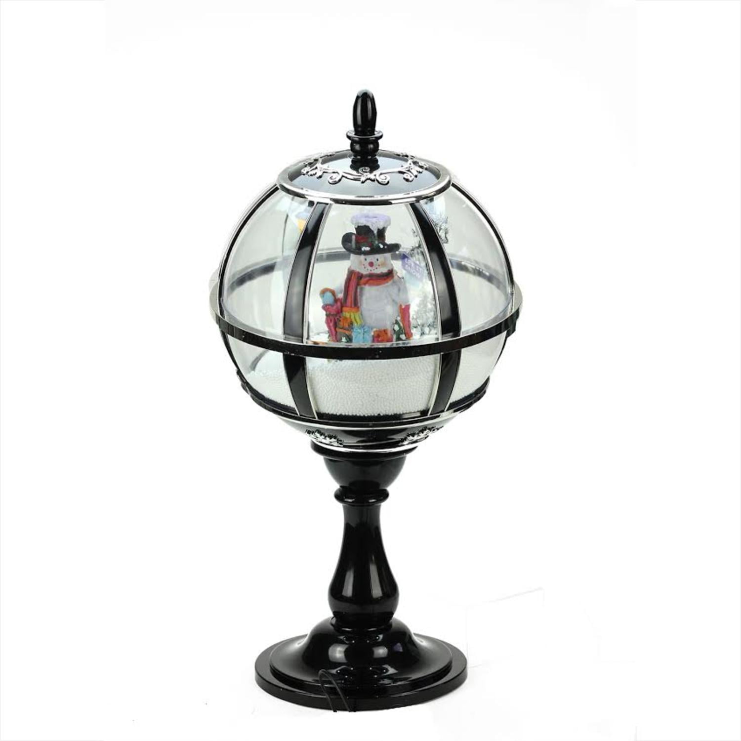 23.5" Black Lighted Musical Snowing Snowman Christmas Table Top Street Lamp