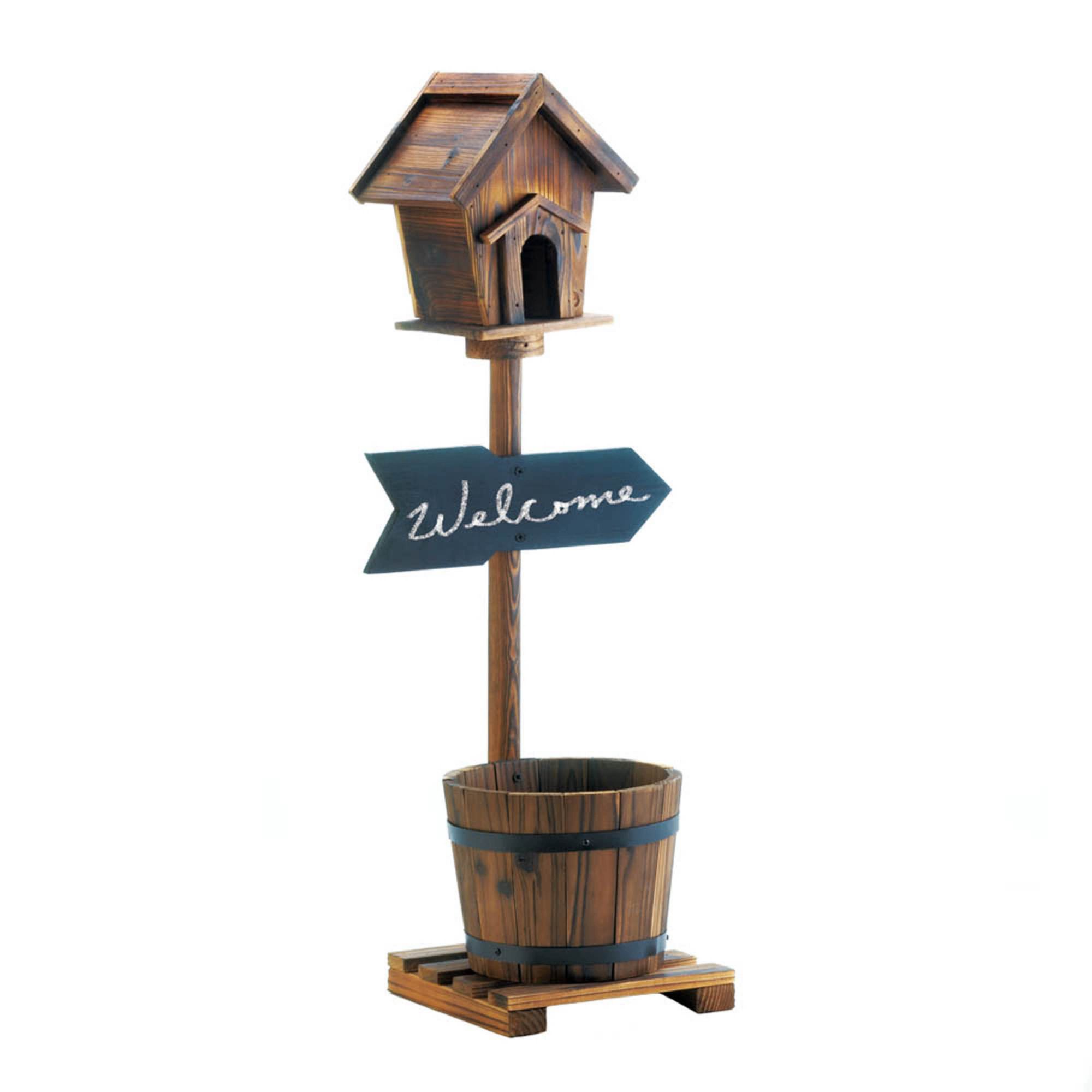 Zingz & Thingz Wooden Welcome Birdhouse Rustic Barrel Planter in Brown - image 1 of 4