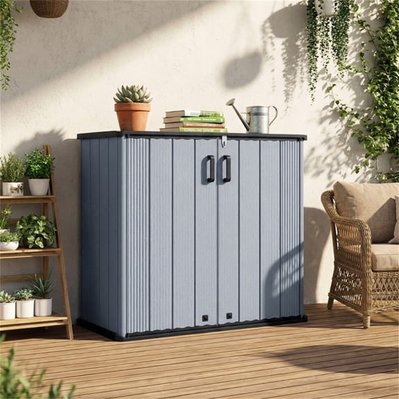 23.5 Cu.ft Outdoor Storage Shed Lockable PP HDPE Garden Tool Cabinet Gray