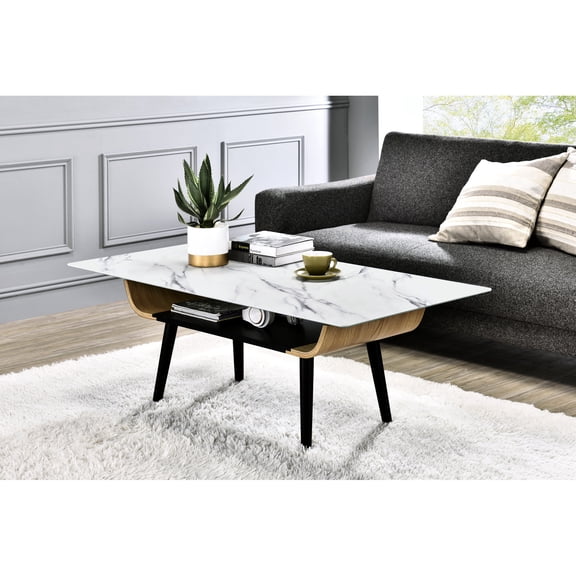 23.5" Depthful, Glass Main Component - Bent Wood Design Concept - Yoga Studio Coffee - Comfortable and Zen - like Table