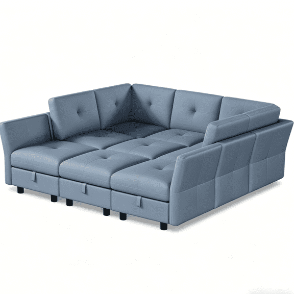 23.5 Inch Large Square Soft Storage Ottoman, Tufted Cube Ottoman Coffee Table with Hidden Storage, Versatile Modern Blue Footstool Bench for Living Room Apartment Bedroom