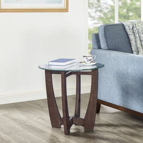 23.5 Inch Round Glass Coffee Table, Cherry Round Coffee Table Center Table with Glass Top, Small Coffee Table for Living Rooms, Offices and Apartments
