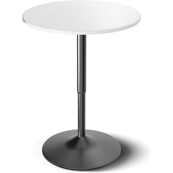 23.5 Inch Round Pub Table Cocktail Table, 27.5"- 36" Height-Adjustable, Bar Table High Top Table with Metal Pole and Base, for Dining Room Kitchen Patio Bar, White