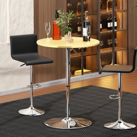 23.5 Inch Round Pub Table for Dining Room Kitchen Bar, Height-Adjustable 27.5"-36", 360 Swivel High Top Table with Metal Base, Yellow