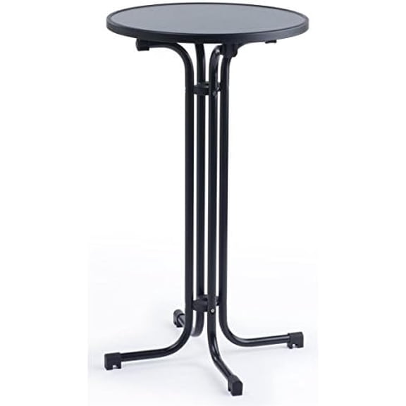 23.5 Inch Round Pub Table with MDF Top, 42.25 Inch Tall Highboy Cocktail Table with Collapsible Design for Storage (Black)$$Furniture
