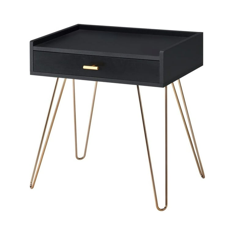 23.5 Inches 1 Drawer End Table with Hairpin Legs Black and Copper Saltoro Sherpi