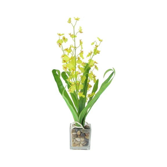 23.5" Potted Artificial Yellow Dancing Lady Orchid Silk Flower Plant