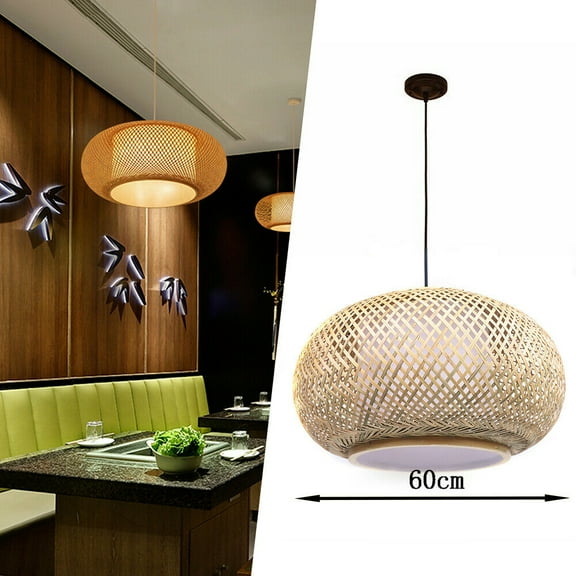 23.5" Wicker Rattan Chandelier Bamboo Ceiling Light Retro Pendant Lamp Adjustable Height 40W
