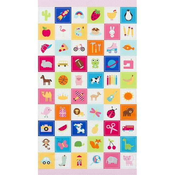 23.5" X 44" I-Spy Panel I Spy Patches Pictures Squares Kids Children's Fun Cotton Fabric Panel (AAK-17644-192-Spring)