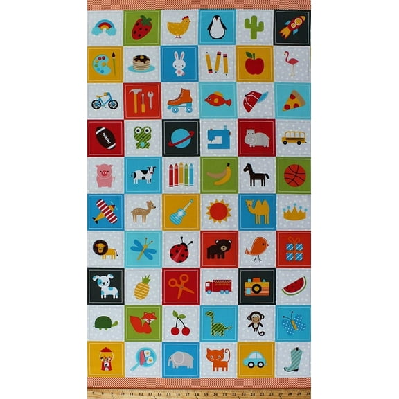23.5" X 44" I-Spy Panel I Spy Patches Pictures Squares Kids Children's Fun Cotton Fabric Panel (AAK-17644-237BERMUDA)