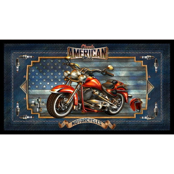 23.5" X 44" Panel Motorcycle Bikers American Flag Patriotic Classic Live to Ride Cotton Fabric Panel (2563P-77)