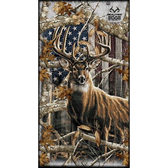 23.5" X 44" Panel Realtree Patriotic Deer Buck American Flag Hunting Freedom Cotton Fabric Panel (10450)