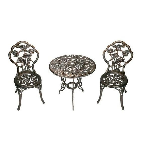 23.5 in. Rose Bistro Cast Aluminum Top Table - Antique Bronze, 3 Piece