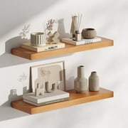 23.5 in Solid Wood Floating Shelves Wall Mounted Shelves, Honey Brown Color, Set of 2