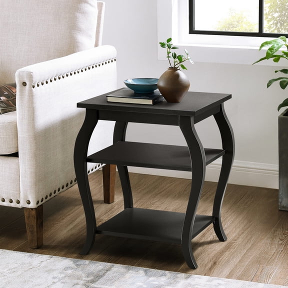 23.5 - inch high black wooden 2 - shelf end table for storing magazines in living room
