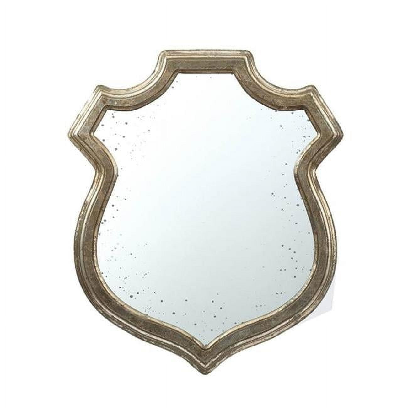 Distressed Silver Crest Shaped Wood Wall Mirror