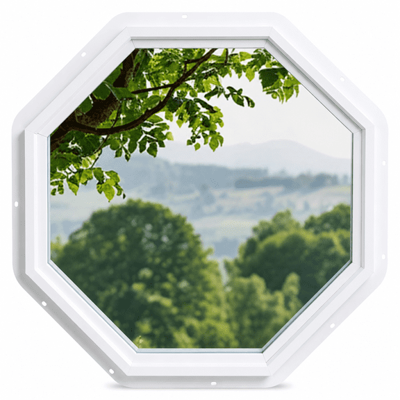 23.5" x 23.5" Octagon Fixed Picture Window with Double-Pane Tempered Glass