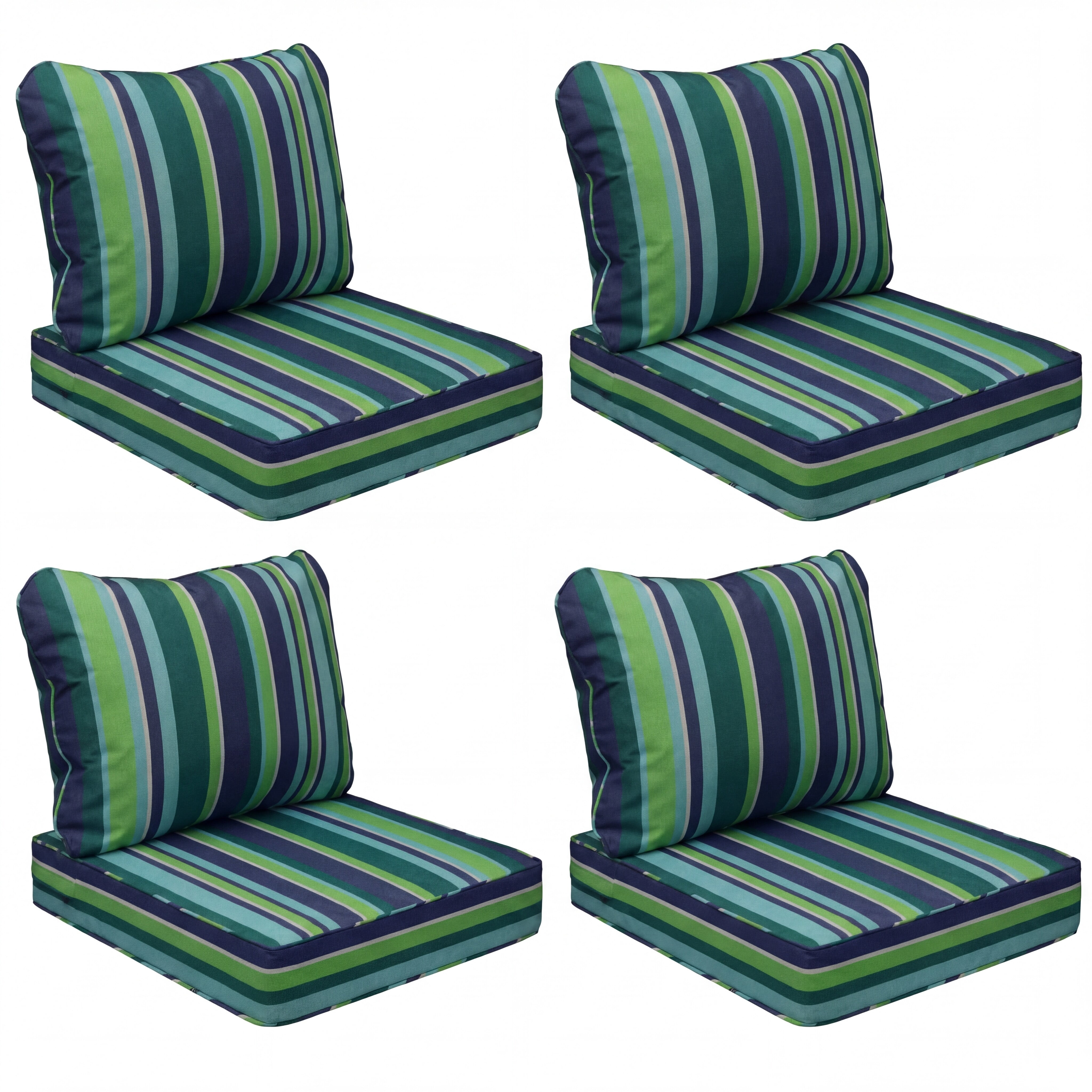 23.5 x 25.5 Waterproof Outdoor Deep Seat Cushion for Patio Furniture Cushion Replacement, Mid Back, Set of 4, Blue Green Stripes
