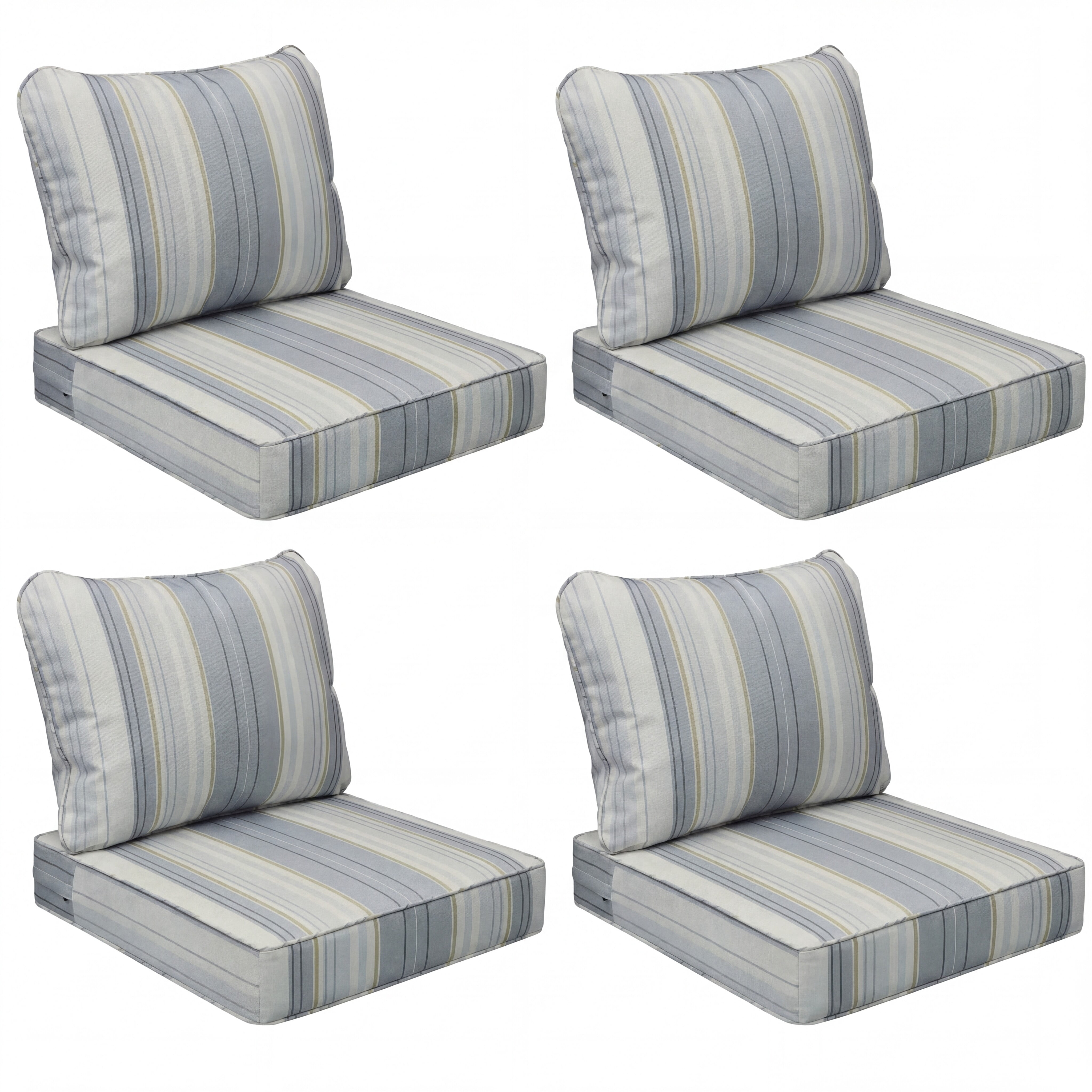 23.5 x 25.5 Waterproof Outdoor Deep Seat Cushion for Patio Furniture Cushion Replacement, Mid Back, Set of 4, Gray Stripes