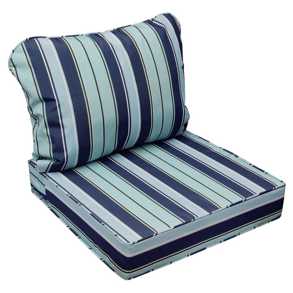 23.5 x 25.5 Waterproof Outdoor Deep Seat Cushion for Patio Furniture Cushion Replacement, Mid Back, Wide Stripes Blue