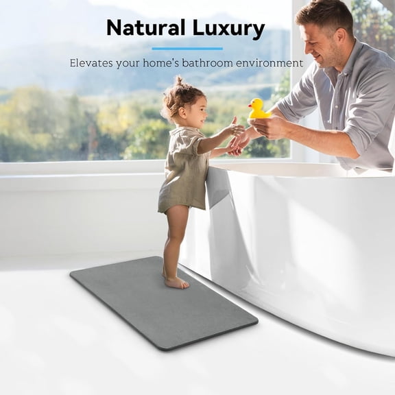 23.5"x15.5" Dark Gray Diatomaceous Earth Stone Bath Mat Super Absorbent Quick Drying Non-Slip Bathroom Mat