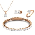 thumbnail image 1 of 23.50 Carat Moissanite Diamond E Color VS1 Clarity Brilliant Cut 925 Sterling Silver Rose Plated Halo Necklace Set Earrings Ring and Bracelet Set, 1 of 5