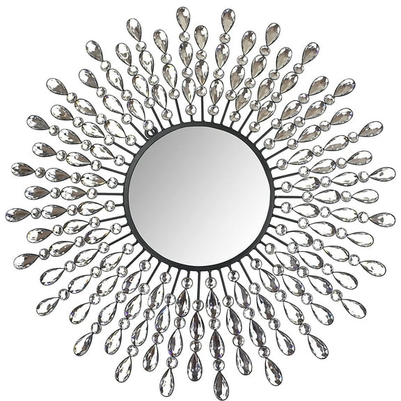 23.50" Crystal Drop Wall Mirror, 9" Round Beveled Wall Mounted Mirror Handmade for Living Room & Bedroom