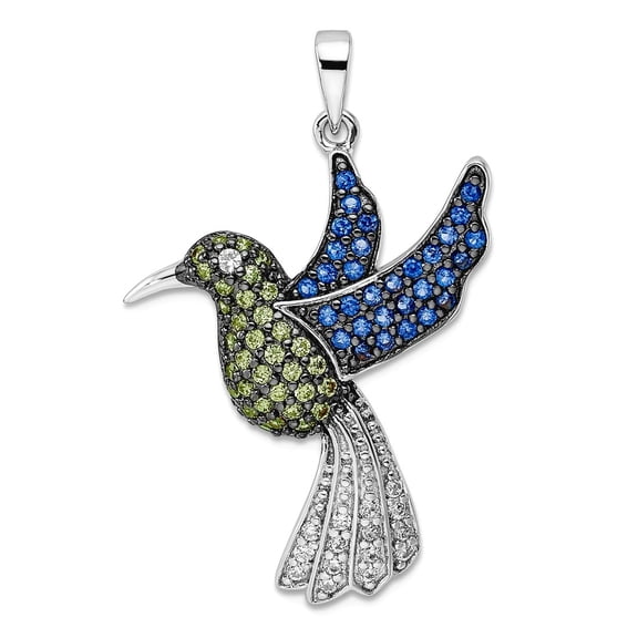 23.55mm 925 Sterling Silver Black White Rhodium Plated Multicolor Cubic Zirconia Hummingbird Pendant Necklace Pendant fo
