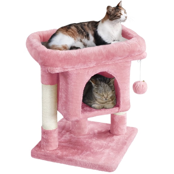 23.5in Cat Tree – Sturdy & Stable, Space-Saving 3-Level Cat Tower with Plush Perch, Condo, Sisal Scratching Posts & Dangling Ball, Perfect for Apartments,