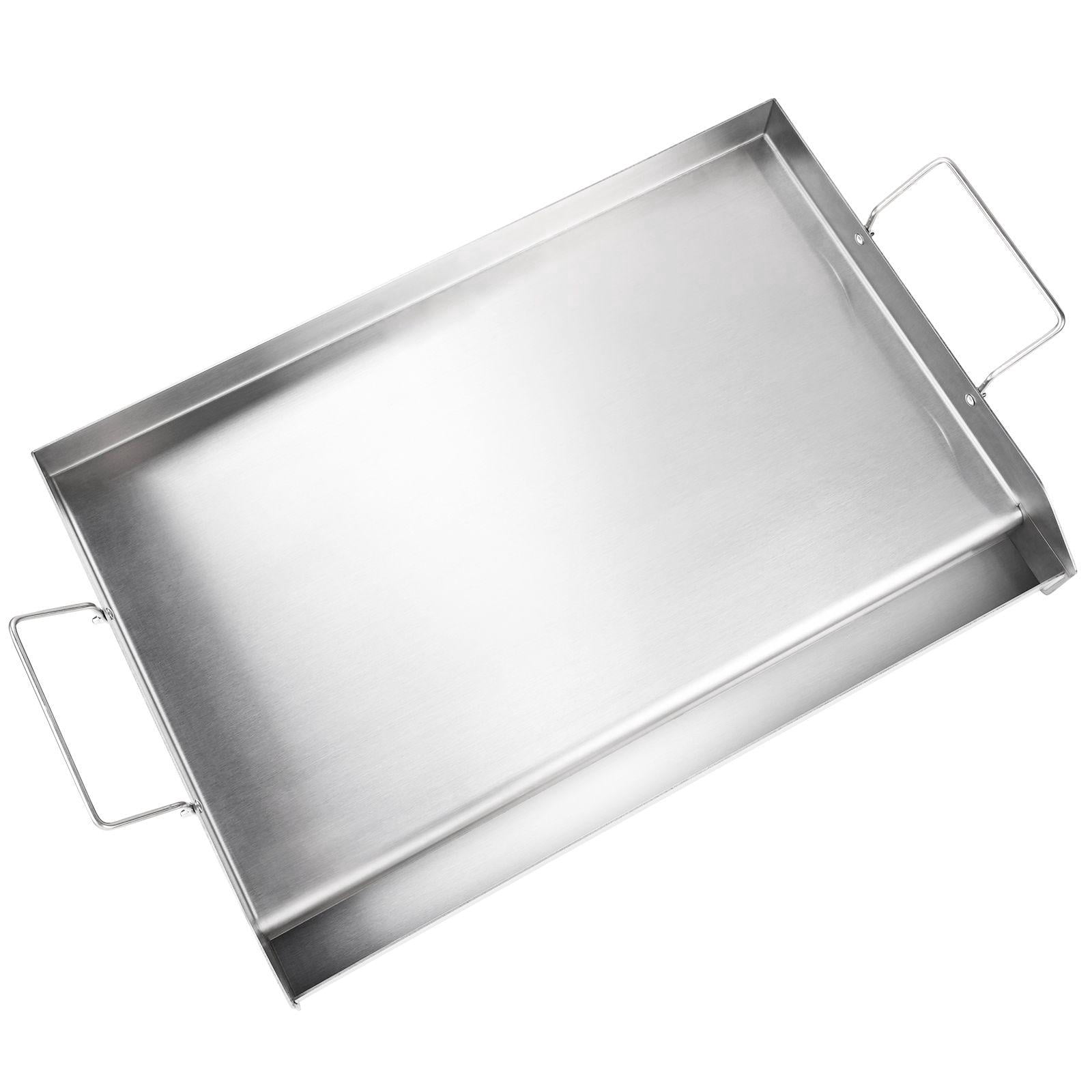 23.5x16 Inch Pre Cured Stainless Steel Rectangular Dual Stovetop Frying Pan Non Stick with Handle Oil Slot for Grills Gas Ovens Silver