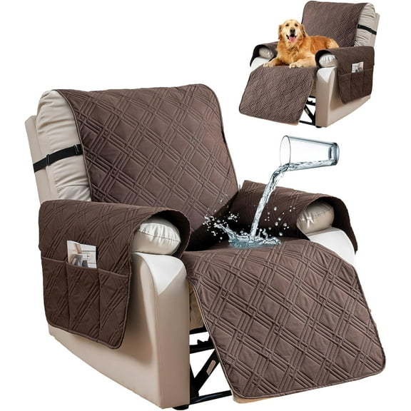23.6'' 100% Waterproof Recliner Chair Cover, Non Slip Covers for Recliner Chair with Pocket, Washable Reclining Chair/Furniture Protector for Kids, Pets(Chocolate)