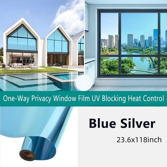 proprodiudiu 23.6"*118" One Way Mirror Tint, Home Window Film Privacy Protect UV Reflective Anti Glare Blue Silver